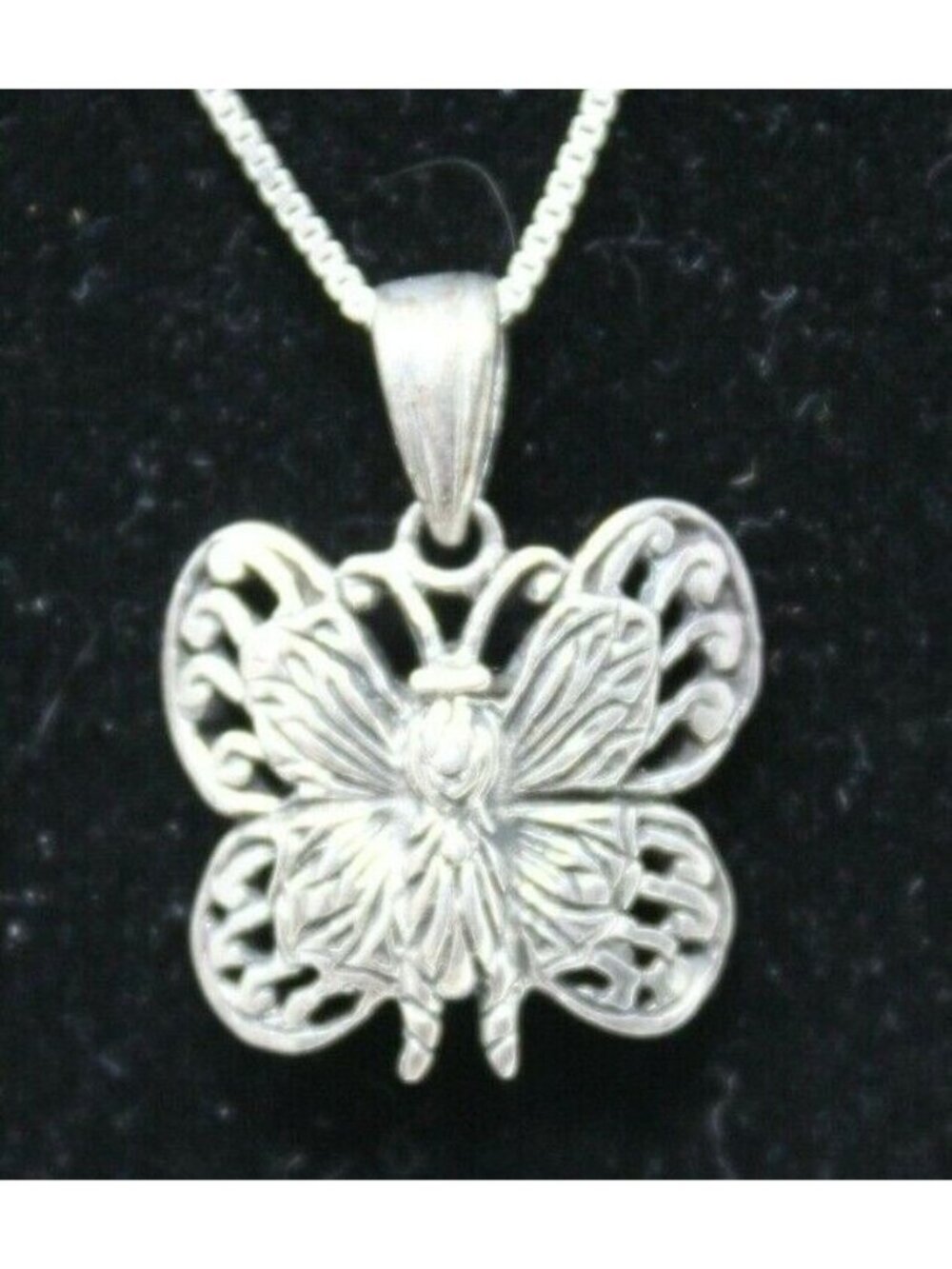 925 Sterling Silver Butterfly Pendant Necklace 18" Italy Box Chain #J-3W